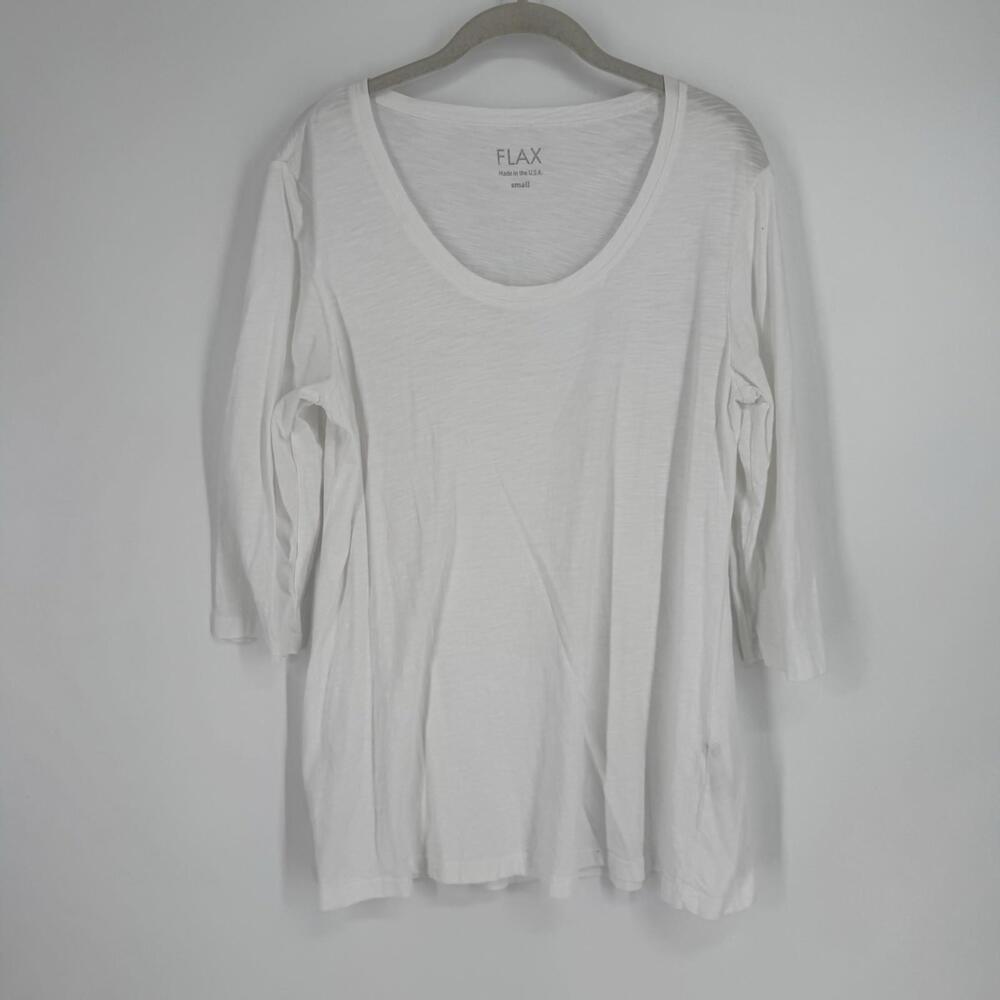 Flax top shirt small S white cotton 3/4 sleeve minimalist coastal beachy work